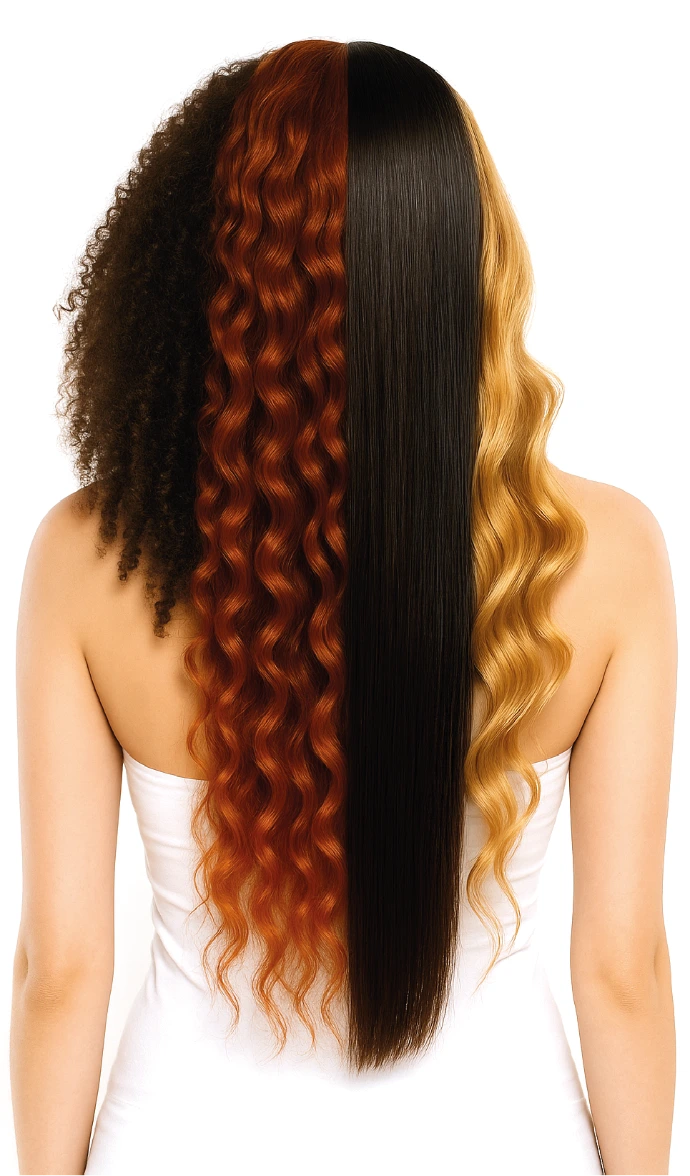 Woman with different hair types